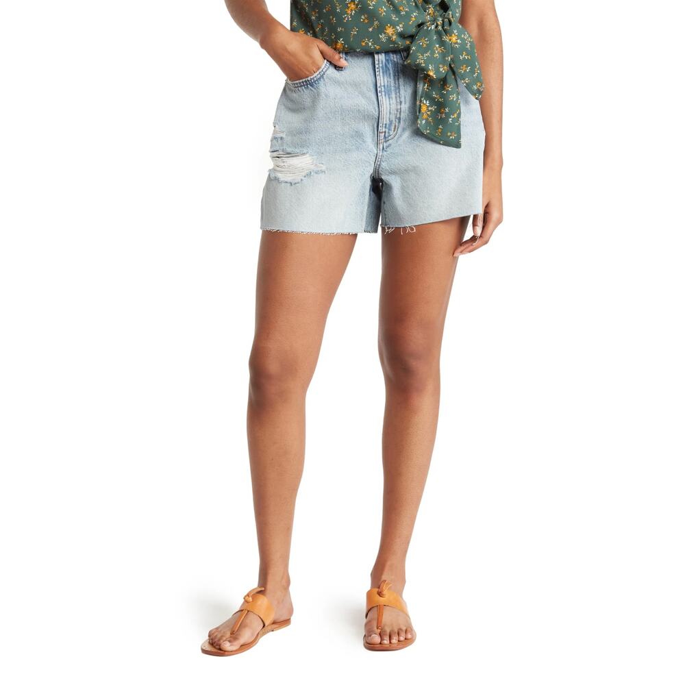 New Madewell The Momjean Ripped High Waist Denim Shorts Size 30